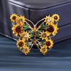 Ayçiçeği Kelebek Broş Rhinestone Kelebek Yaka İğnesi Parıldayan Çiçek Broş İğnesi Blazerlar Montlar Gömlekler Kazaklar için