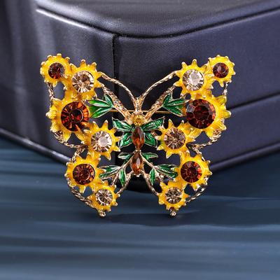 Broche de Mariposa Girasol Pin de Solapa de Mariposa con Pedrería Broche de Flor Brillante para Blazers Abrigos Camisas Jerséis