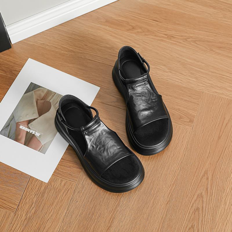 Spot Flat-soled Sandals Women's Soft-soled Retro Summer New Casual Open-toed Small Man Height-increasing Roman Shoes Slippers Women