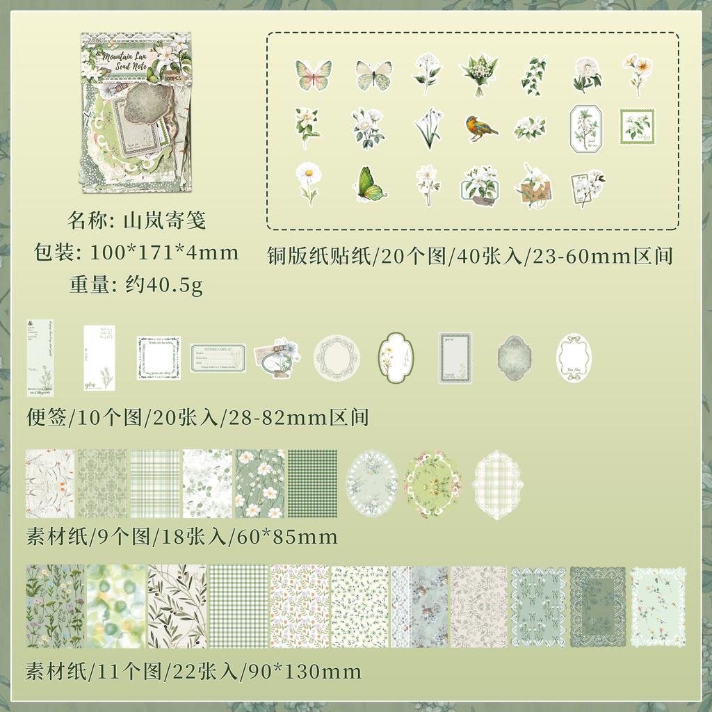 100 - Sheet Vintage Floral Pattern material & Sticker Set, Retro Flower Designs for Hand Account & DIY Crafts