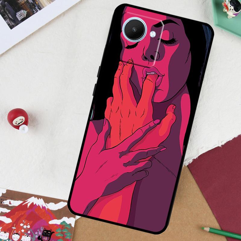 Sexy Mädchen Dame Rote Lippen Für Realme 13 Pro Plus 14 12 10 11 GT 6 5 6T GT7 Pro C51 C21Y C25S C75 C67 C61 C53 C55 Hülle