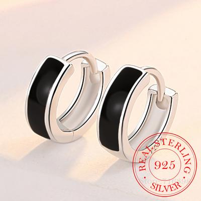 Schwarze runde Ohrringe für Frauen 925 Sterling Silber Ohrringe Schmuck