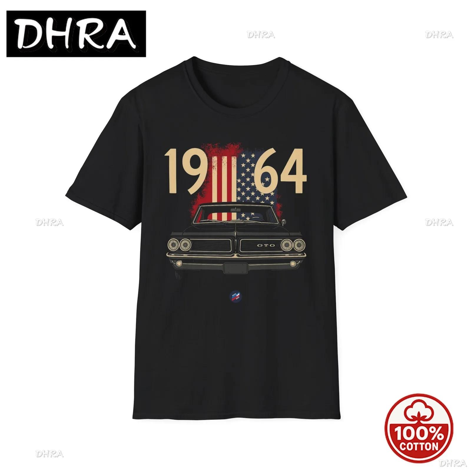 1964 GTO TShirt American Flag Muscle Car Vintage USA Classic Tee with Soft Cotton for Punk Printed Tee Minimalist Hip Hop S
