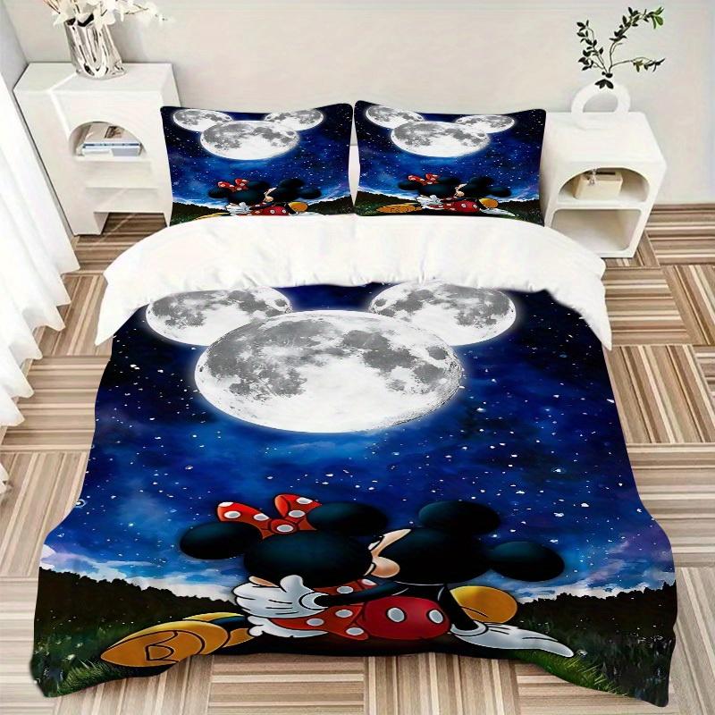 3pcs set Moonlit Night Mickey Minnie1pc of quilt cover+2pcs of pillowcase, no core, print bedding, All Seasons Bedroom Setting075