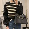 Two-piece Striped Sweater Women's Spring New Style Age-reducing Fashionable and Unique Lantern Sleeve Top