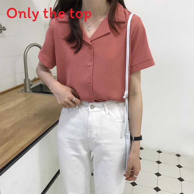 Womens Short Sleeve College Style Blouse With Splicing And Suit Collar For Summer Office Wear