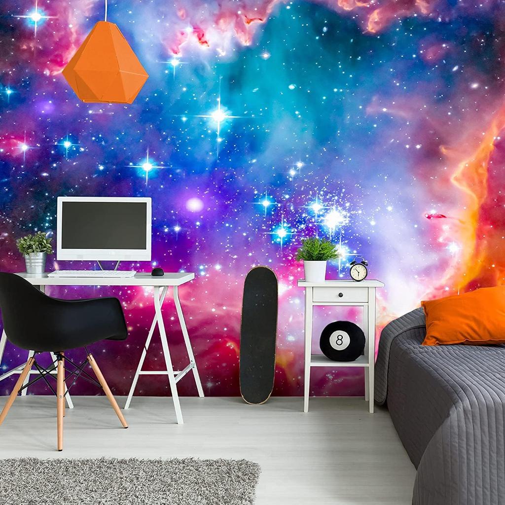 3D Galaxy Mural Purple Nebula Sky Wallpaper Galaxy Space Wall Mural Suitable for Living Room Bedroom Office Decor Mural