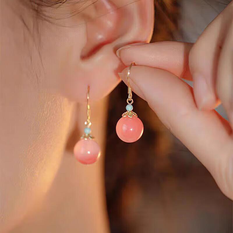 Mufan New Chinese Style Crimson Agate S925 Silver Earrings
