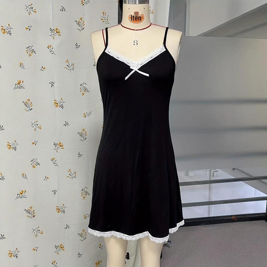Cross-border Lace Trim Sleeveless Backless Short Slip Nightgown for Women