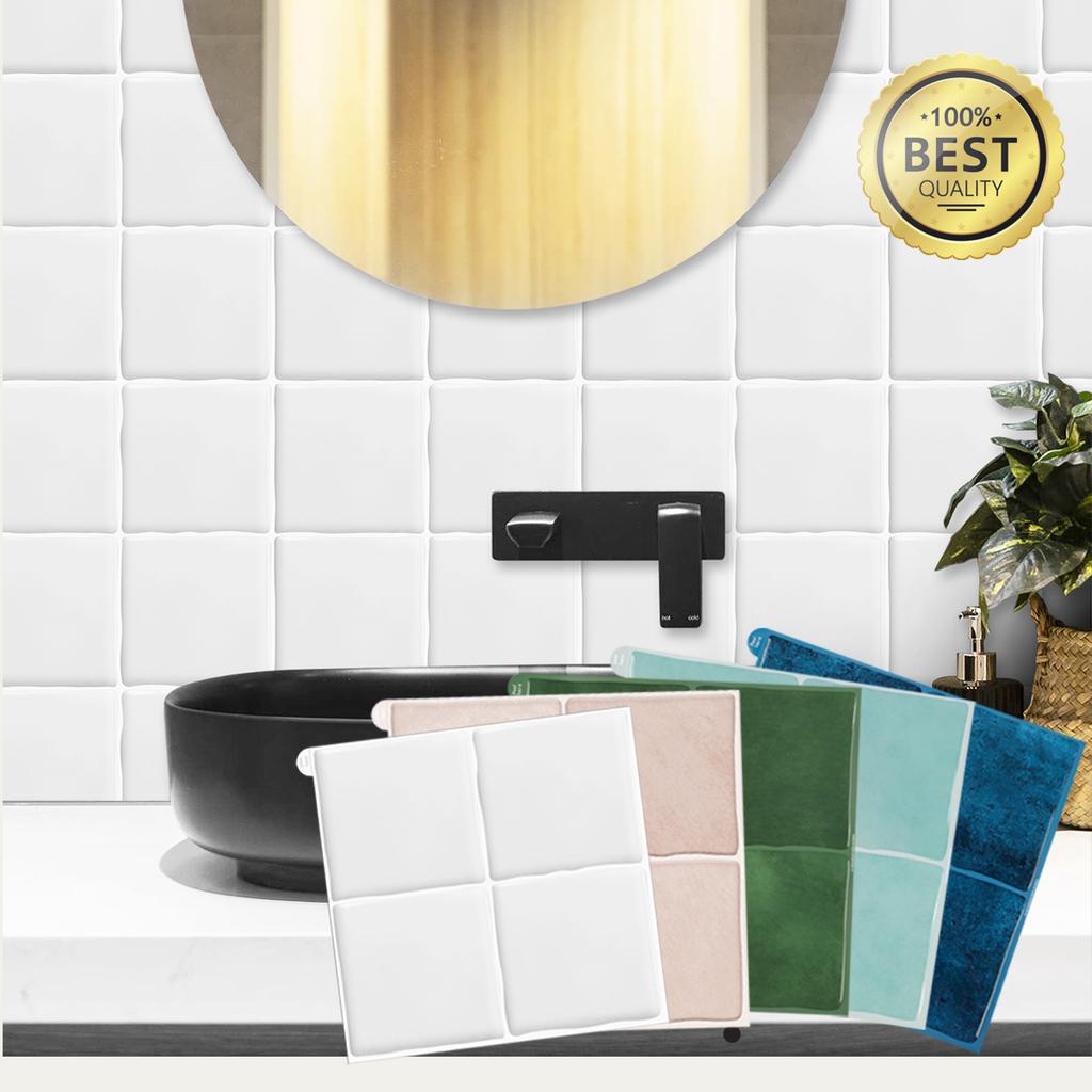 3pcs 3D Glossy Square Tile Decals Self Adhesive Wall Tile Sticker Heat-prroof Vinyl Wallpaper for Home DIY Decoration
