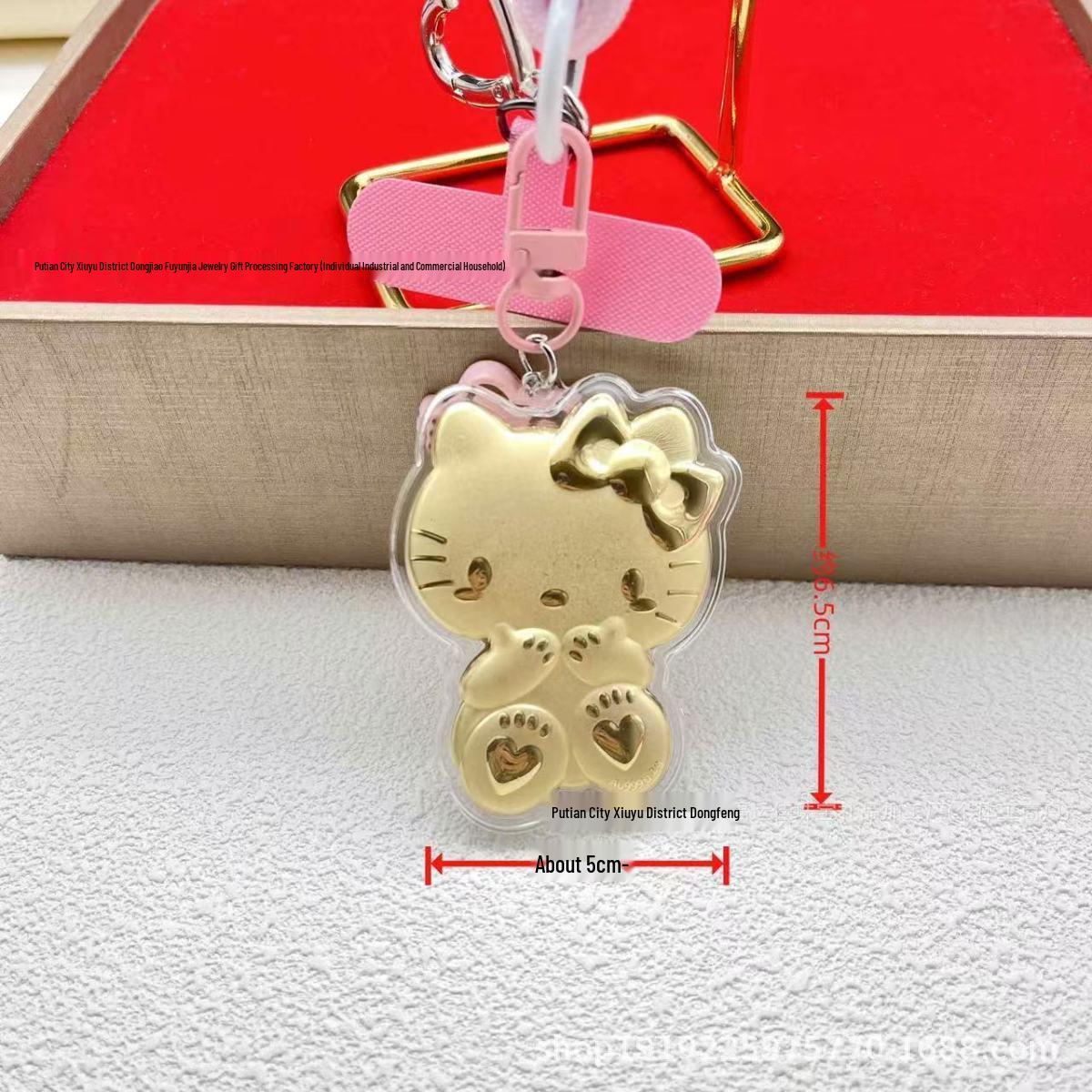 999KT Pure Gold Hello Kitty Pendant: Three-dimensional Cat Charm Keychain and Phone Accessory Gift