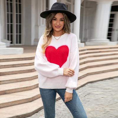 Damen Herbst und Winter Rundhals Strickpullover Großer Pfirsichherzpullover