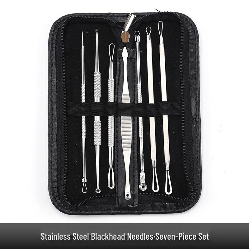 Stainless Steel Double-Headed Blackhead Remover & Acne Needle 7-Piece Beauty Set