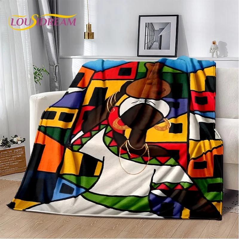 Classics Cartoon Africa Ethiopian Painting Art Blanket,Soft Throw Blanket for Home Bedroom Bed Sofa Picnic Office Travel Cover