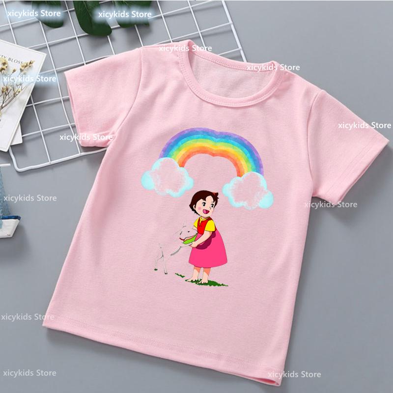 Kawaii Girls T-Shirt Funny Heidi And Family Cartoon Print Kids Summer Shirt Tops Fashion Girls Clothes Cute Kids Clothes Tshirt