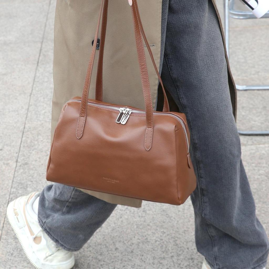 Crystal Vegetable-Tanned Cowhide Leather Crossbody Handbag - 2025 Autumn/Winter Soft Shoulder Tote