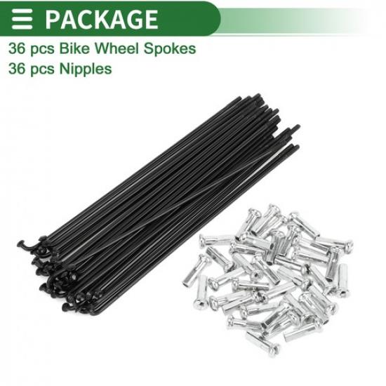 36pcsset 14G 135mm Length Bicycle Spokes Nipple Carbon Steel Black Universal