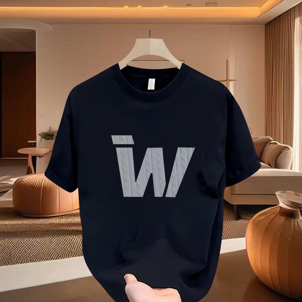 100% Pure Cotton Short Sleeved Top, Casual Letter Printed T-shirt, Round Neck Half Sleeved Top