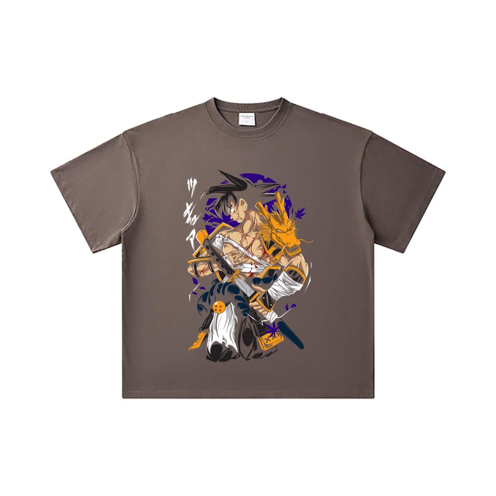 260 GSM Double Yarn 32 Count 100% Cotton Dragon Ball V68 Goku Samurai Print Unisex Heavy Cotton T Shirt