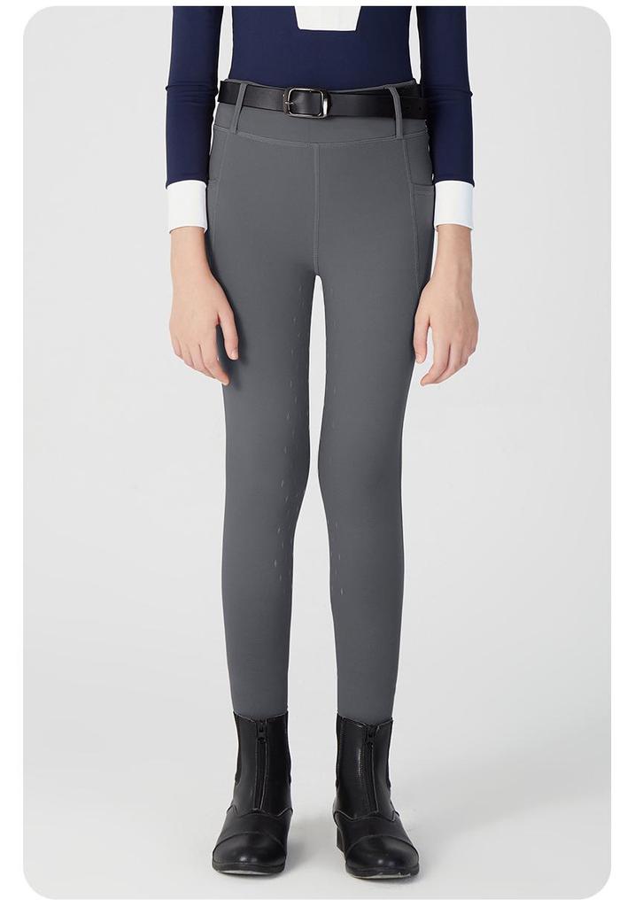 Unisex Children's Equestrian Pants with Full Seat Silicone Grip, Pockets & High Waist Elastic Design