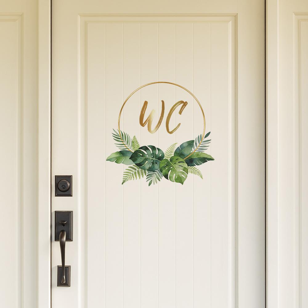 Self-adhesive Creative Artistic Leaf WC Toilet Door Sign Wall Stickers for Home Decor
