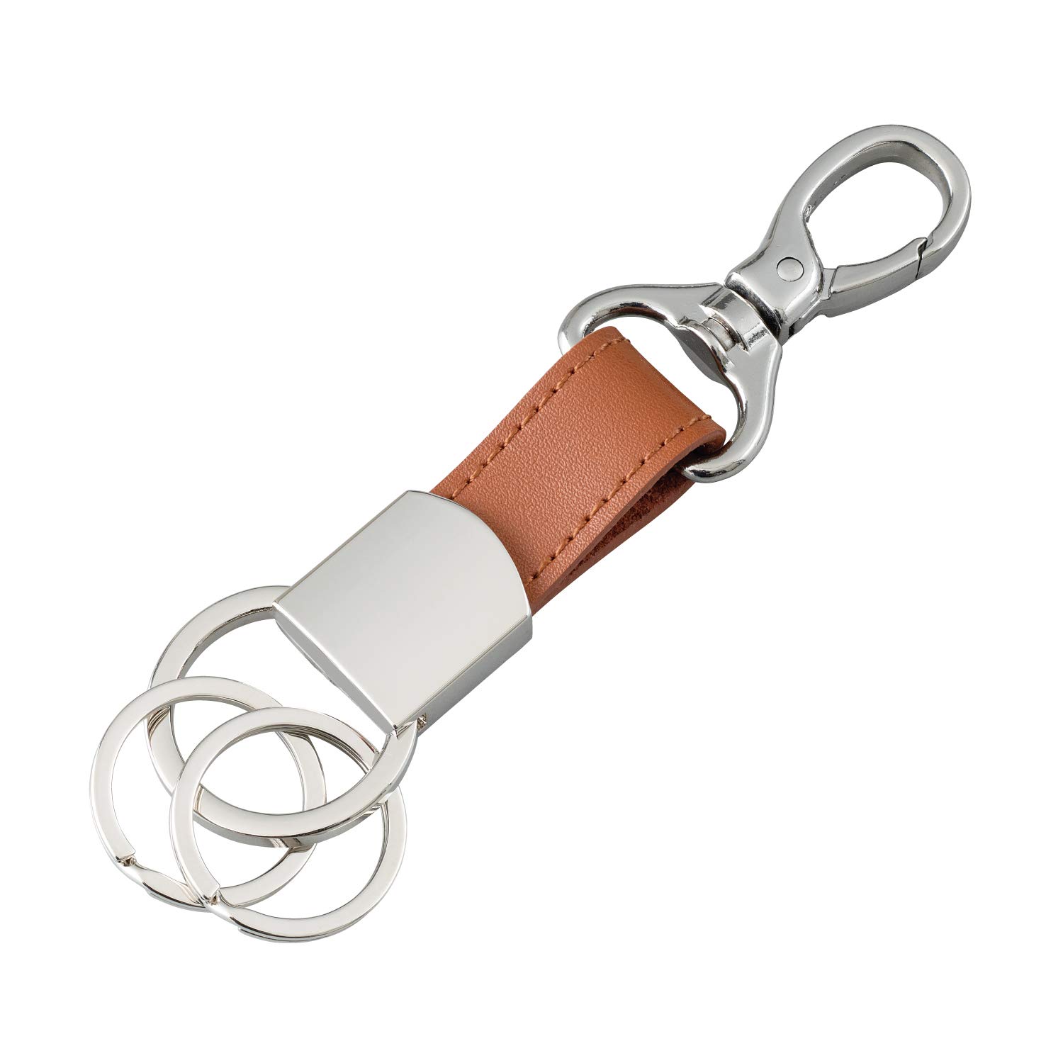 

SEIWA Car Silver Metallic with Carabiner Bonded Leather and Two Removable Rings Keychain, Finish, WA77, Hook, Hardware,