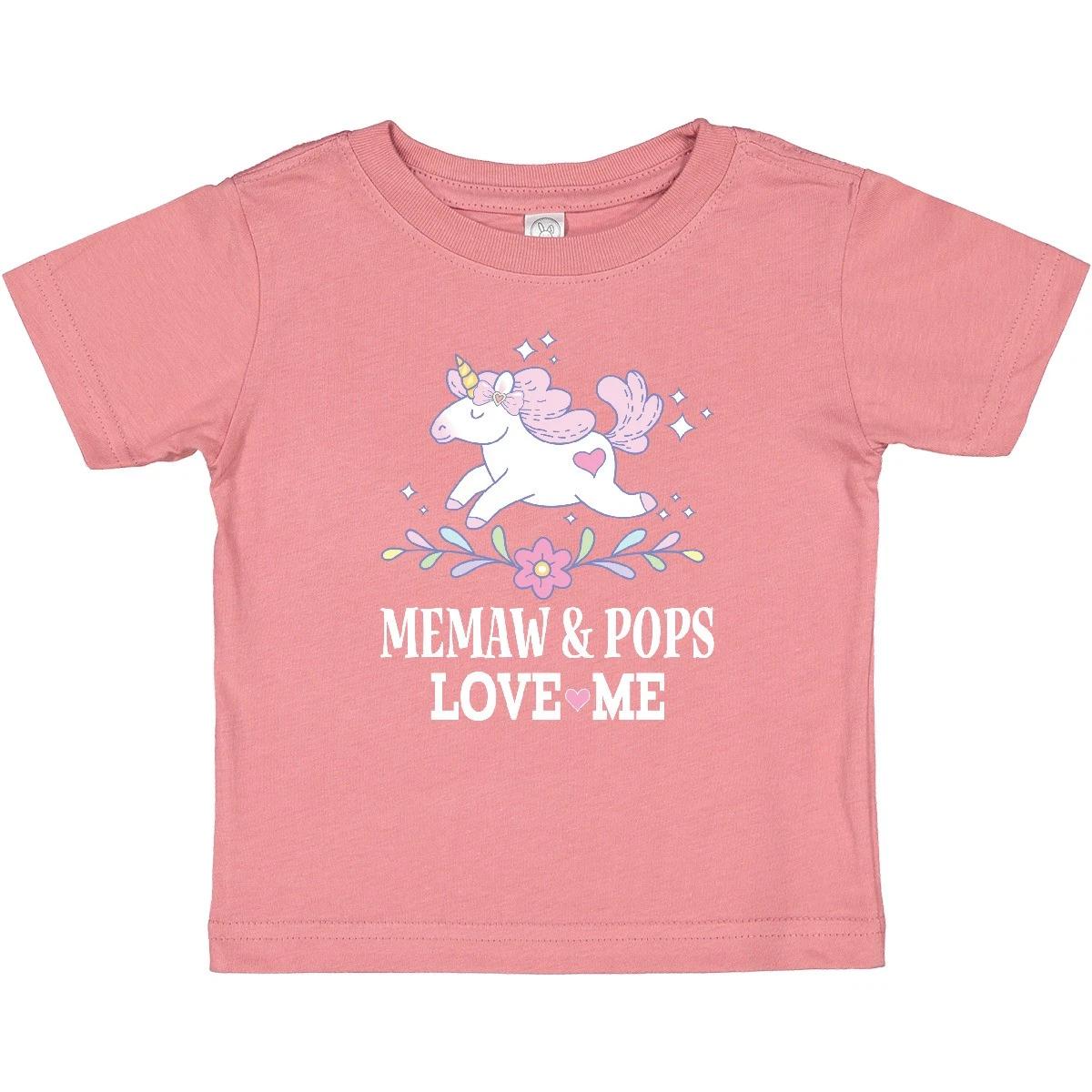 Inktastic Memaw And Pops Girl Unicorn Baby T-Shirt Grandchild Girls From Childs 100