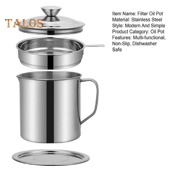 Filter Oil Pot Bacon Grease Saver Container with Fine Mesh Strainer Stainless Steel Oil Keeper Pot with Base Tray for Kitchen