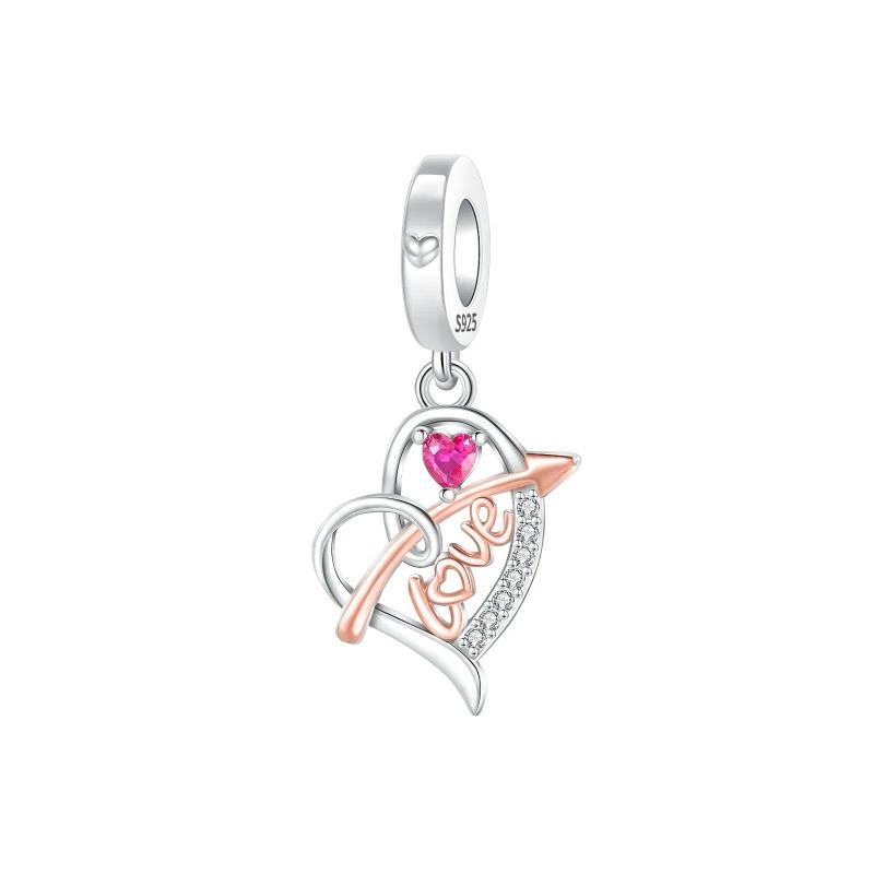 Sparkling Birthstone Charms Copper Heart Mom Key Pendant Bead Fit Original Necklace Bracelet Women Jewelry Diy Gift