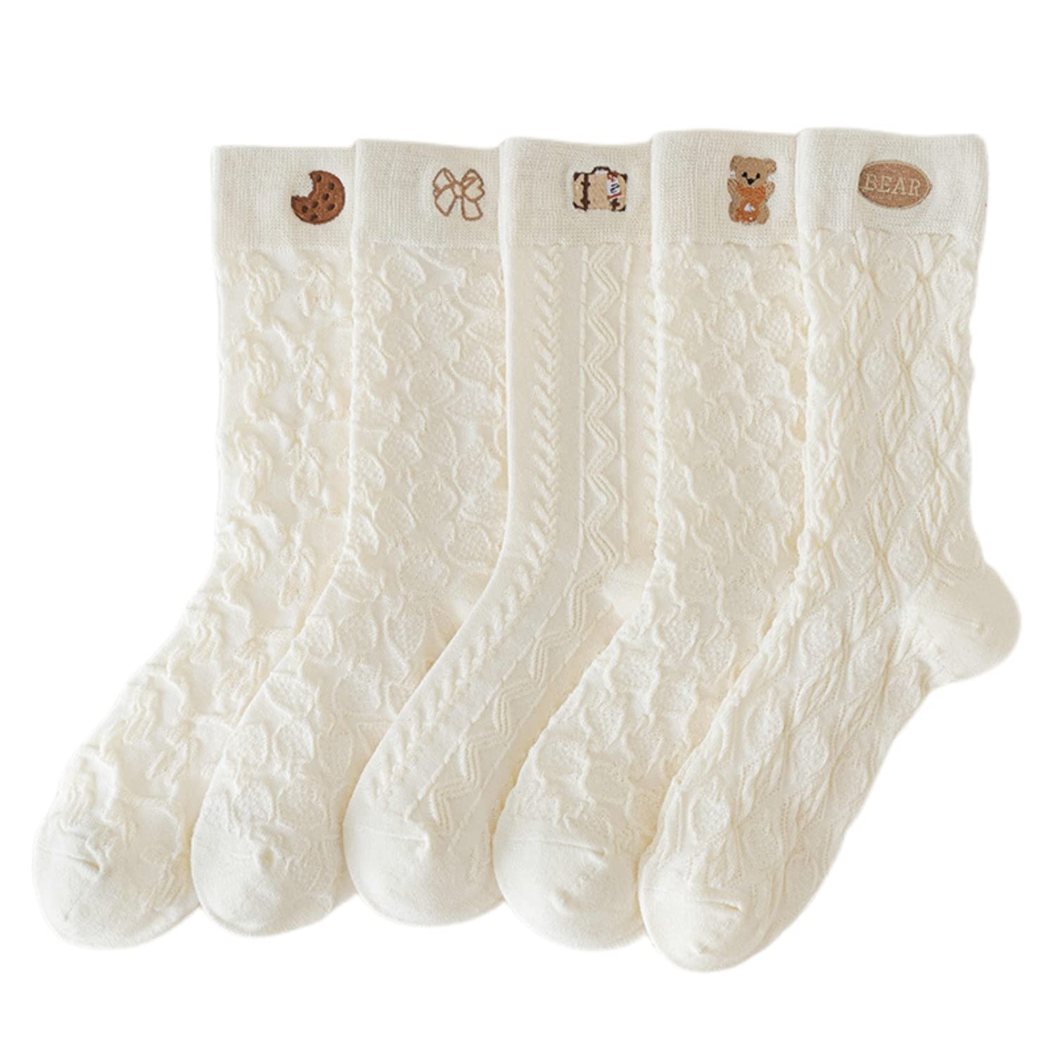 

Носки до щиколотки, милые носки с вышитым кружевом, носки-лодочки, свободные носки, набор из 5 пар [Weuiean] женские 22-25 см FUS-183 (белый)