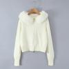 French-Style Faux Fur Collar Zipper Cardigan - Women's Autumn/Winter Sweater