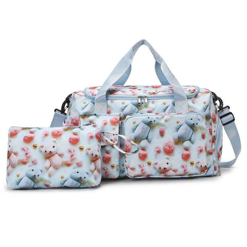 Cute travel bag women's lightweight cartoon printed travel bag large capacity hand-held short-distance luggage bag fitness bag