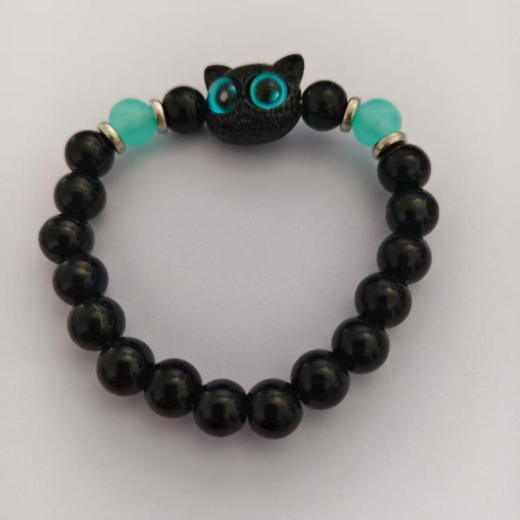 Luminous Cute Kitten Bracelet - Black & White Beaded Jewelry for Couples & Best Friends