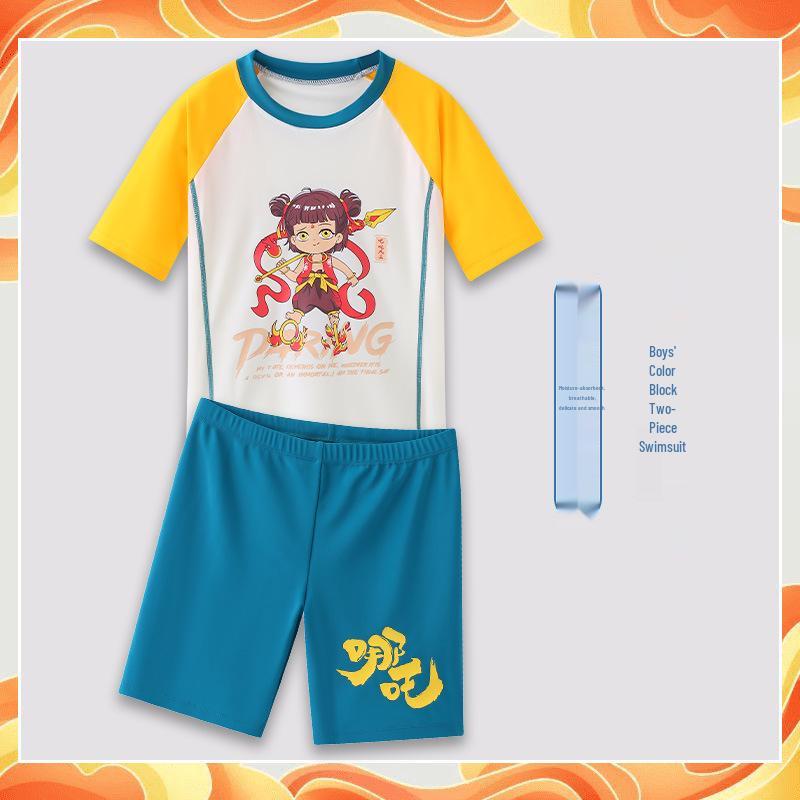 

Быстросохнущий детский купальник-двойка с мультяшным принтом «Нечжа» - Летние плавки для детей 4XL: Height 140-150 cm