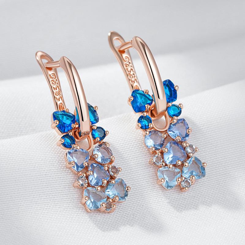 Shiny Blue Natural Zircon Drop Earrings For Women Trend  Rose Gold Color Bride Wedding Fine Jewelry Crystal Gift