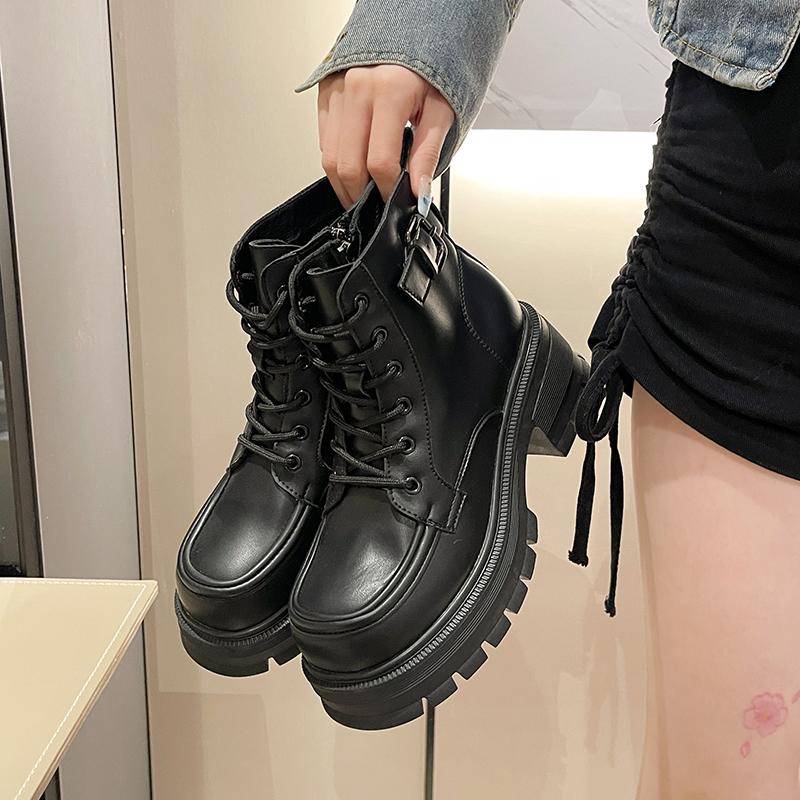 Модные ботинки для женщин Платформа Высокие модные ботинки Боковая молния Шнуровка Теплая — фото 6