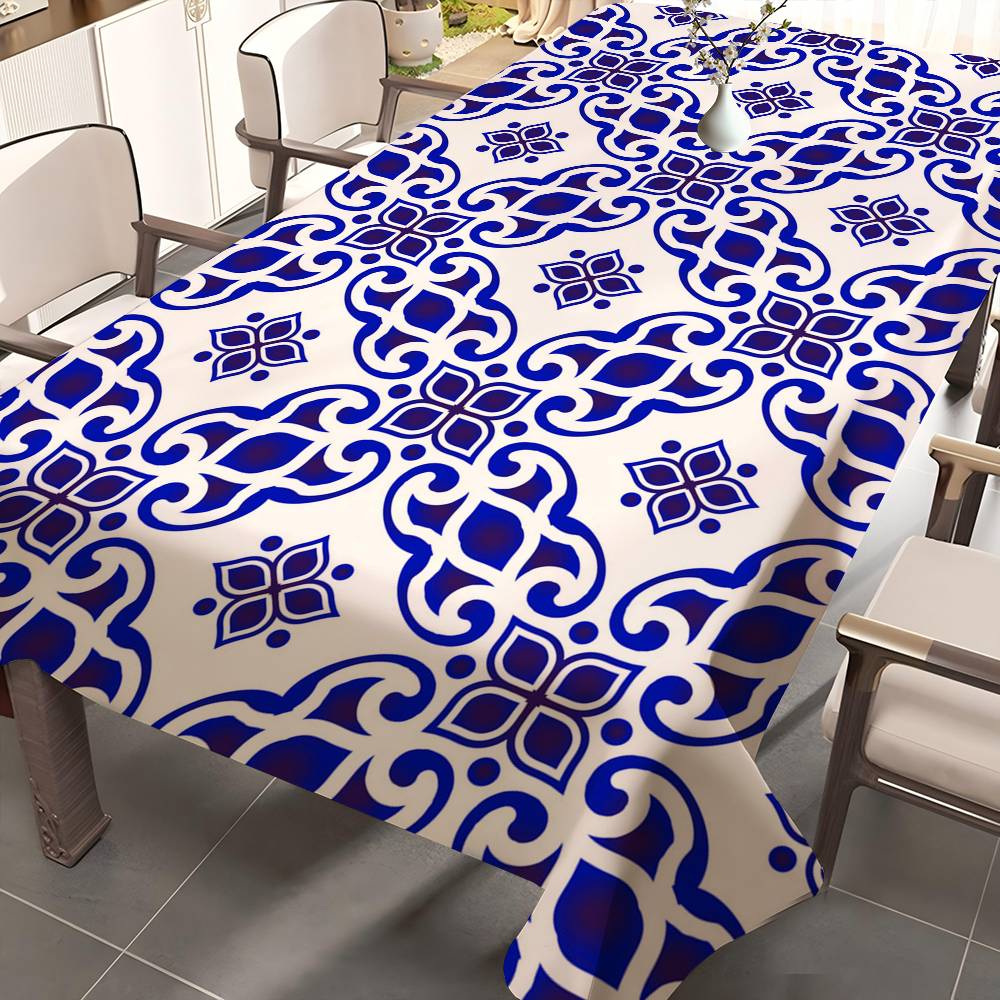 Classic Blue And White Porcelain Tablecloth Table Cover Christmas Picnic Party Wedding Waterproof Desk Cloth Table Decor