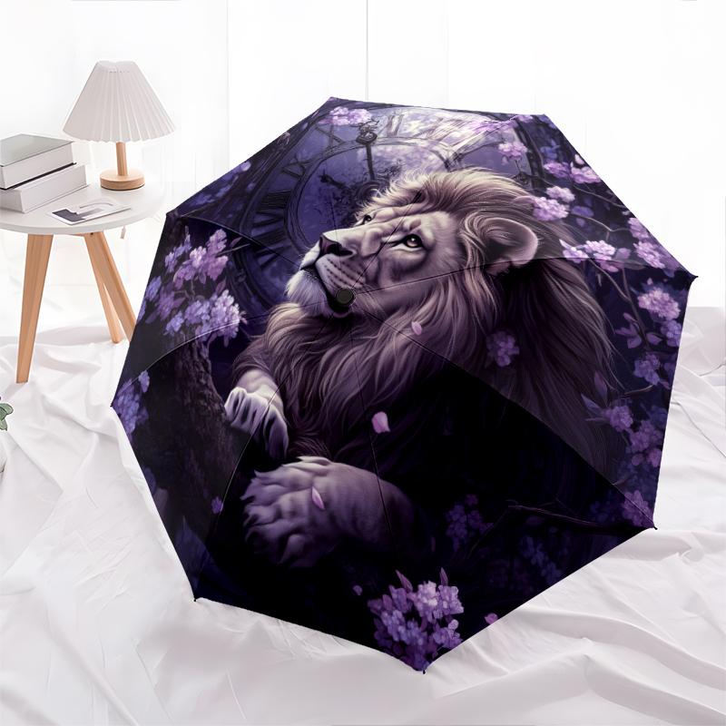 Lion Pattern, Automatic Folding Umbrella, Portable and Foldable Design, 8 Ribs, a Christmas or Birthday Gift.