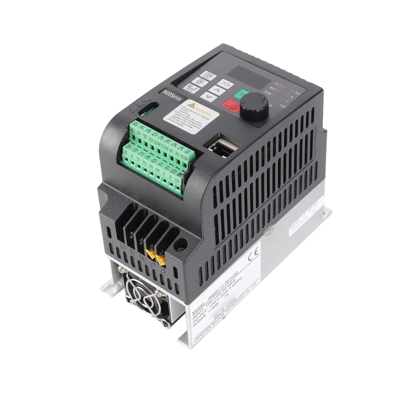 

NFLIXIN Variable Frequency Drive 1PH VFD 1 in 1 Out 220V 1.5KW Motor Converter 9600D‑1T‑00150M