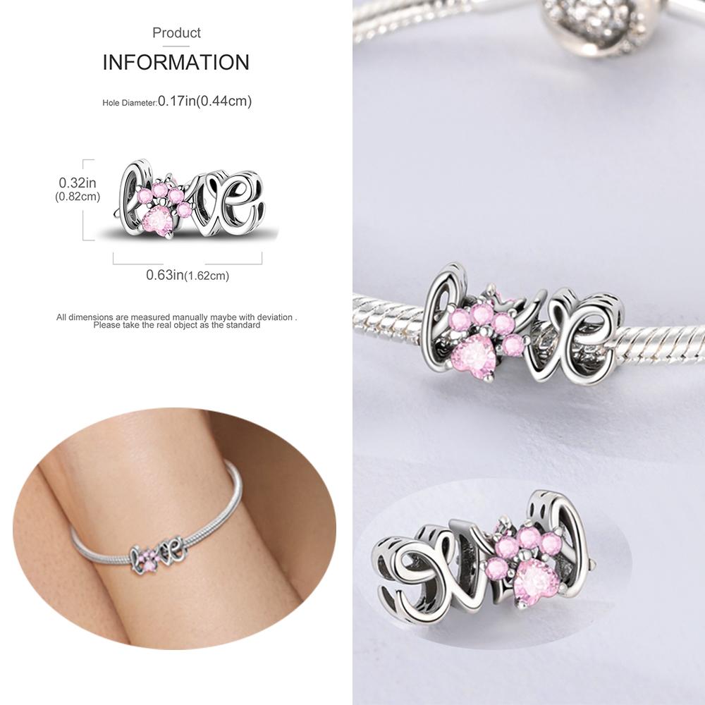 Colored Zirconium 925 Sterling Copper Hollow Moon Heart Shaped Flower&Bear&Love Charm Fit DIY Bracelet Ladies' Gift Zircon