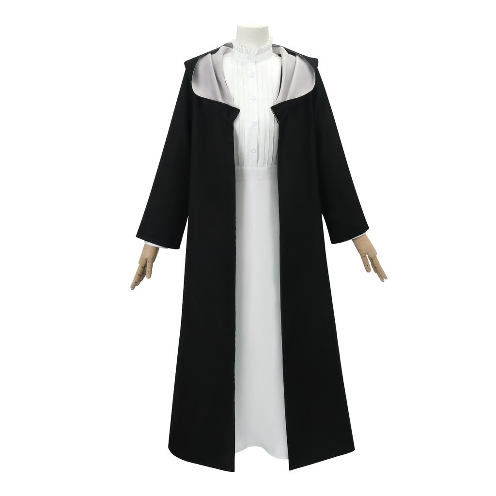 Fantasy Anime Elf Mage Cosplay Costume Black Dress with White Cape New Anime Series Inspired Outfit for Women
