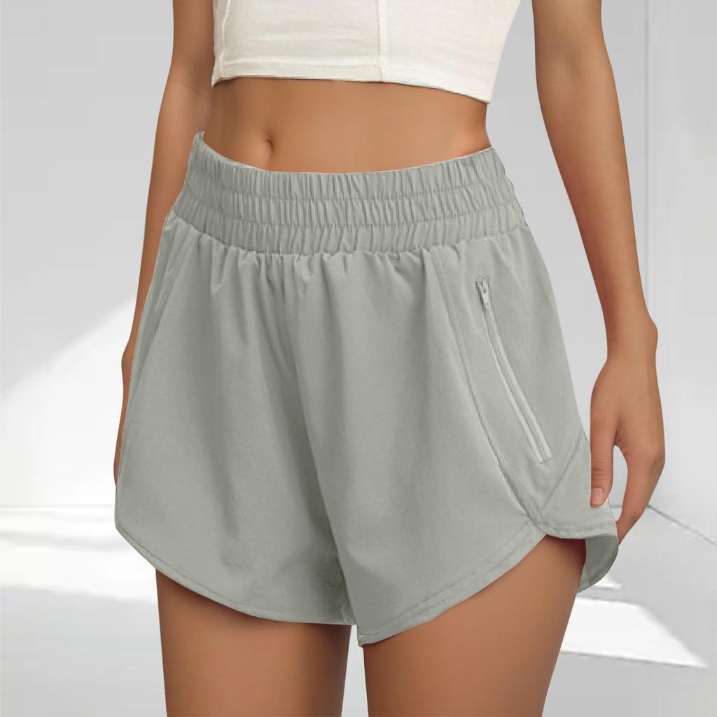 Women's Athletic Shorts High Waisted Running Solid Shorts With Zip Pocket Workout Shorts