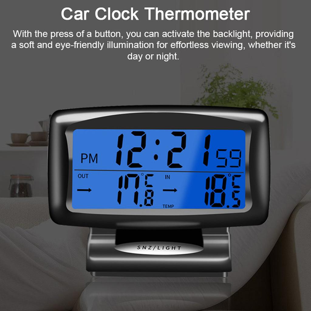 Ceas Auto Termometru 2 în 1 Ceas Digital și Termometru cu Afișaj LCD Iluminat din Spate Comutare 12H 24H pentru