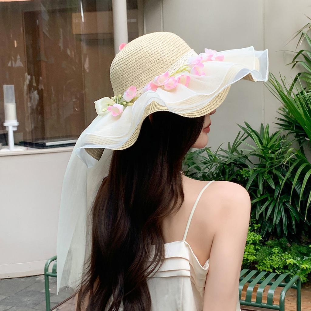 Lafite French big-brimmed beach hat seaside vacation sunscreen hat new hollow design sunshade straw hat women