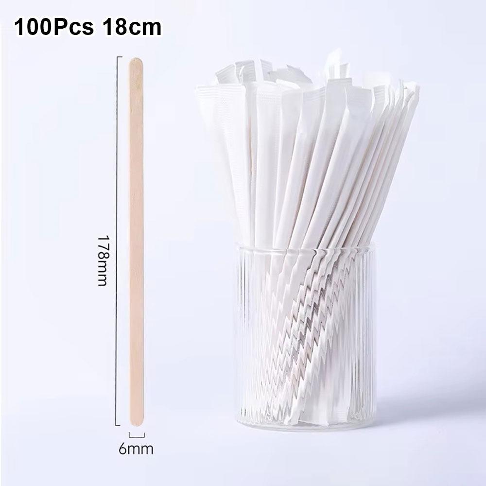 100Pcs Durable 14/18cm Coffee Stirrer Sticks Disposable Single Package Wooden Coffee Stirrers Drinking Stir Coffee Supply