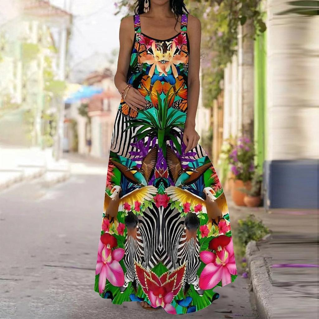 Women's Slip Dress Maxi Long Dress Ink Flower Painting Print Stitching Print Dress Spring & Summer Leisure Vacation