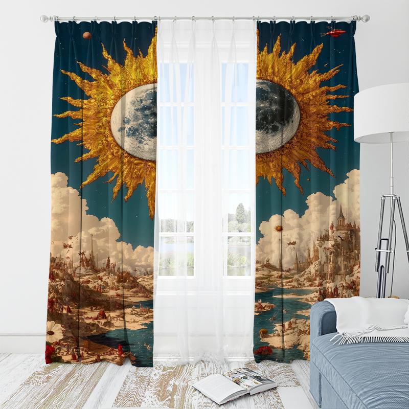 Sun God - Printed Curtains -100% Polyester -2pc for Bedroom Curtains and Living Room Decoration.