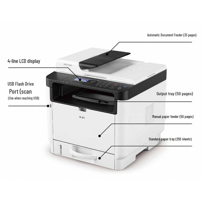 Ricoh M 320 A4 Black & White Multifunction Laser Printer CN plug (adapter included)
