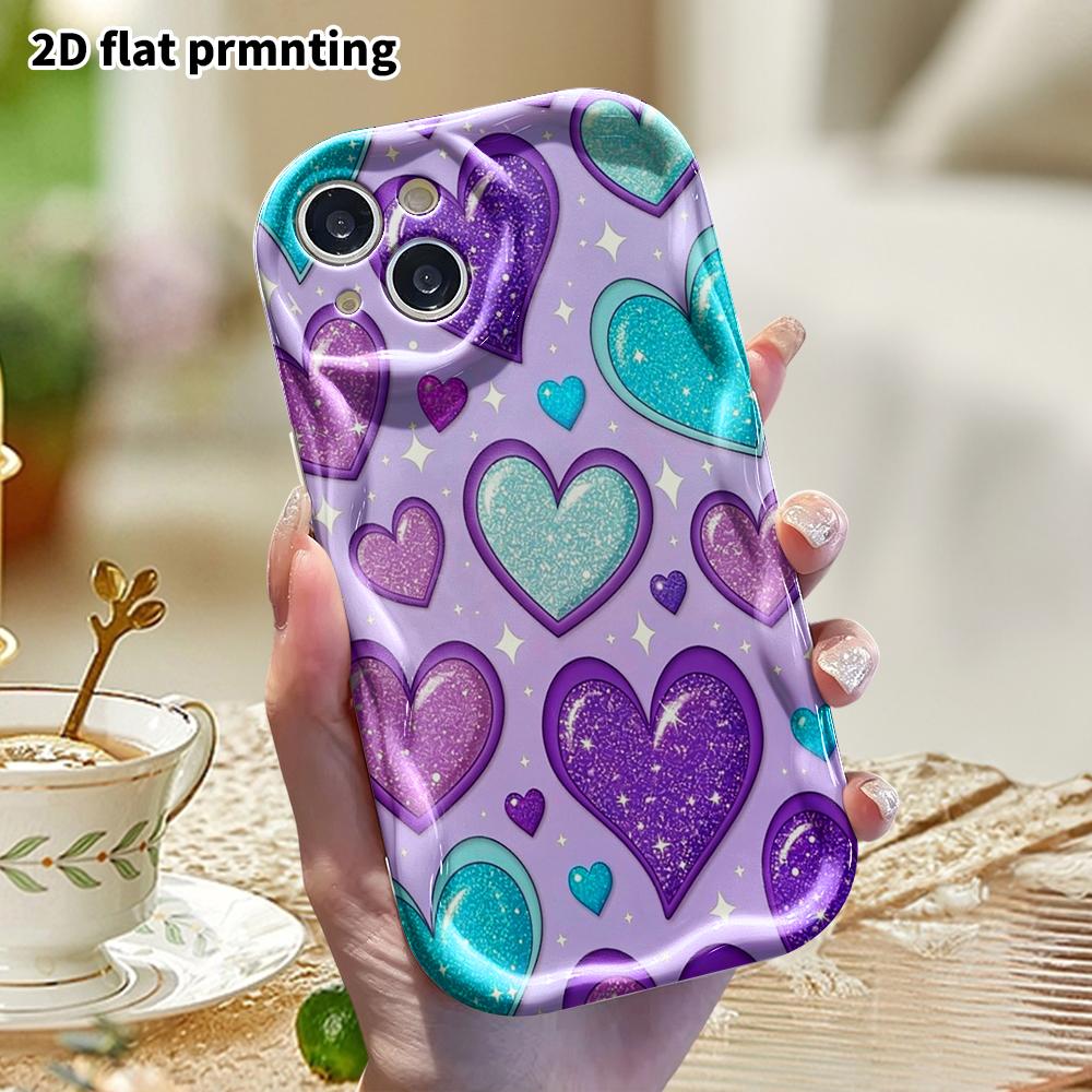 Phone Case: 2D Flat, Suitable for iPhone 18 17 16 15 14 13 12Pro Protective Case, Phone Decoration, Purple-blue Glitter Heart, Halloween and Christmas
