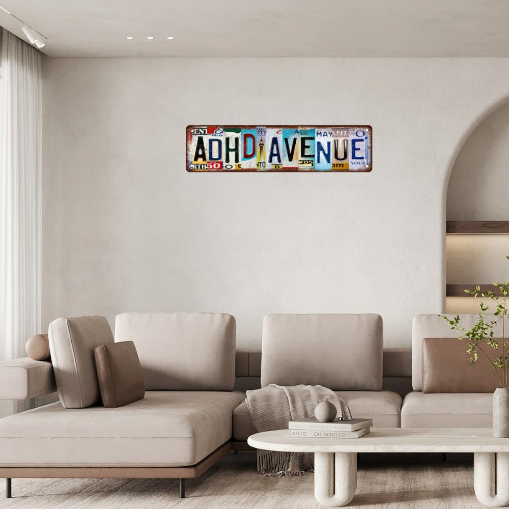 One Piece ADHD Avenue Novelty Can Sign - Humorous Non Raised Metal Street Sign for Home, Room, Wall, Bathroom, Bar, Cafe, Garage